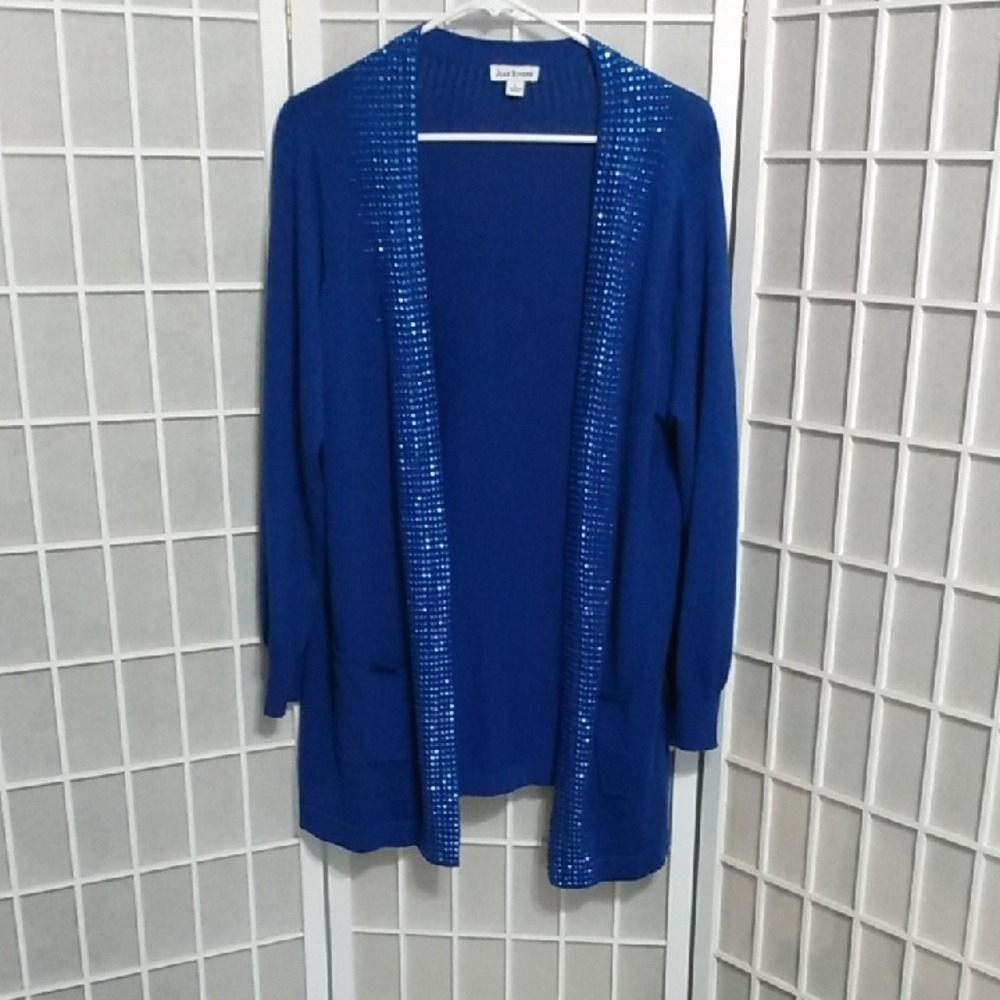 Joan Rivers‎ Blue Stud Embellished Cardigan Sweater Women's Size L